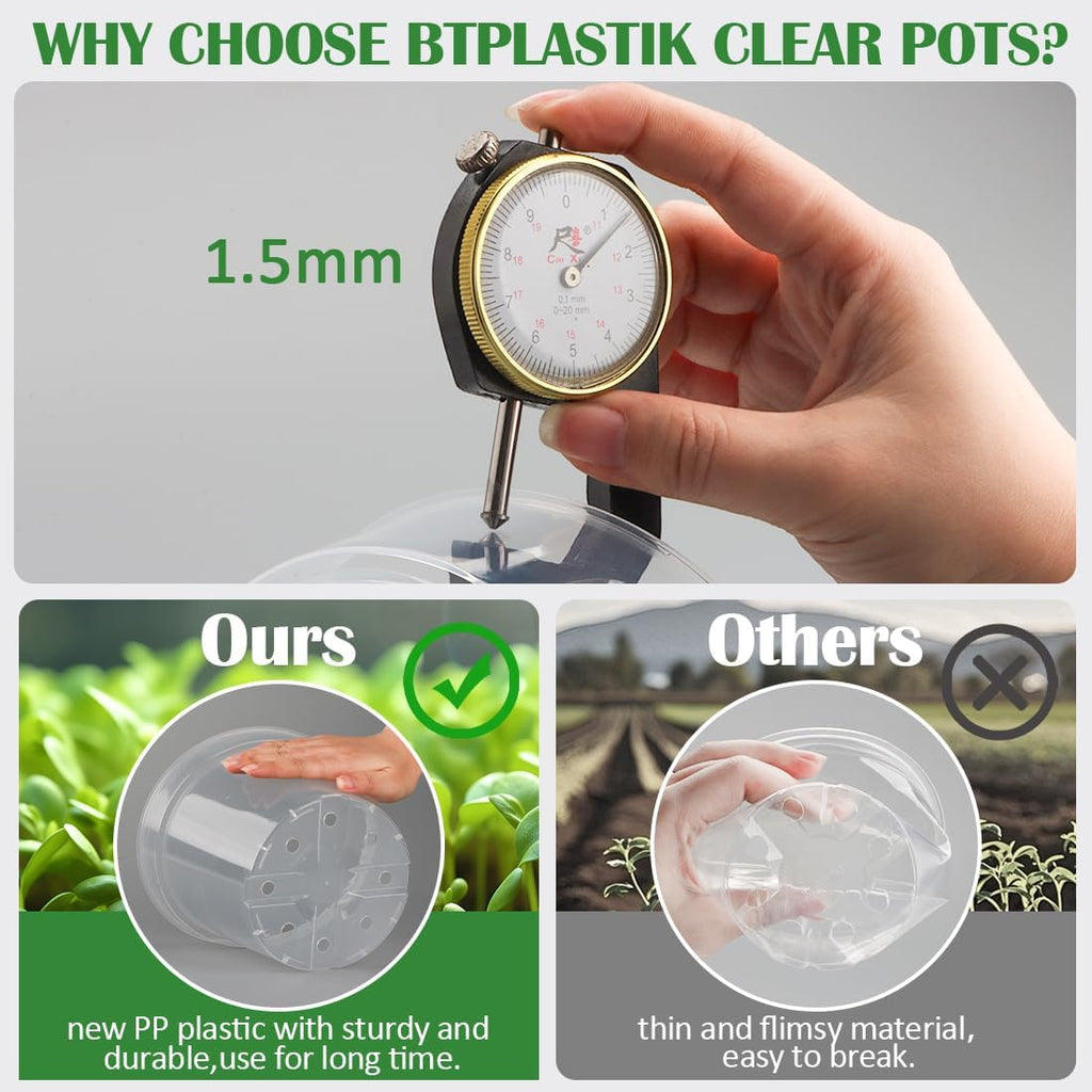 12 Pack 7 Inch Clear Nursery Pots with Saucer, Transparent Plastic Plant Pots with Drainage Holes, Sturdy Plant Starter Pots, Planter Pot for Planting Succulent Flower Herb Vegetable, Gardening Gifts