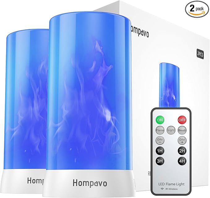 【Upgraded】 LED Flame Lights with Remote & Timer, 4-Mode Rechargeable Battery Operated Flameless Candles, Waterproof Pillar Flickering Lanterns for Room Patio Wedding Halloween Home Decor, Blue