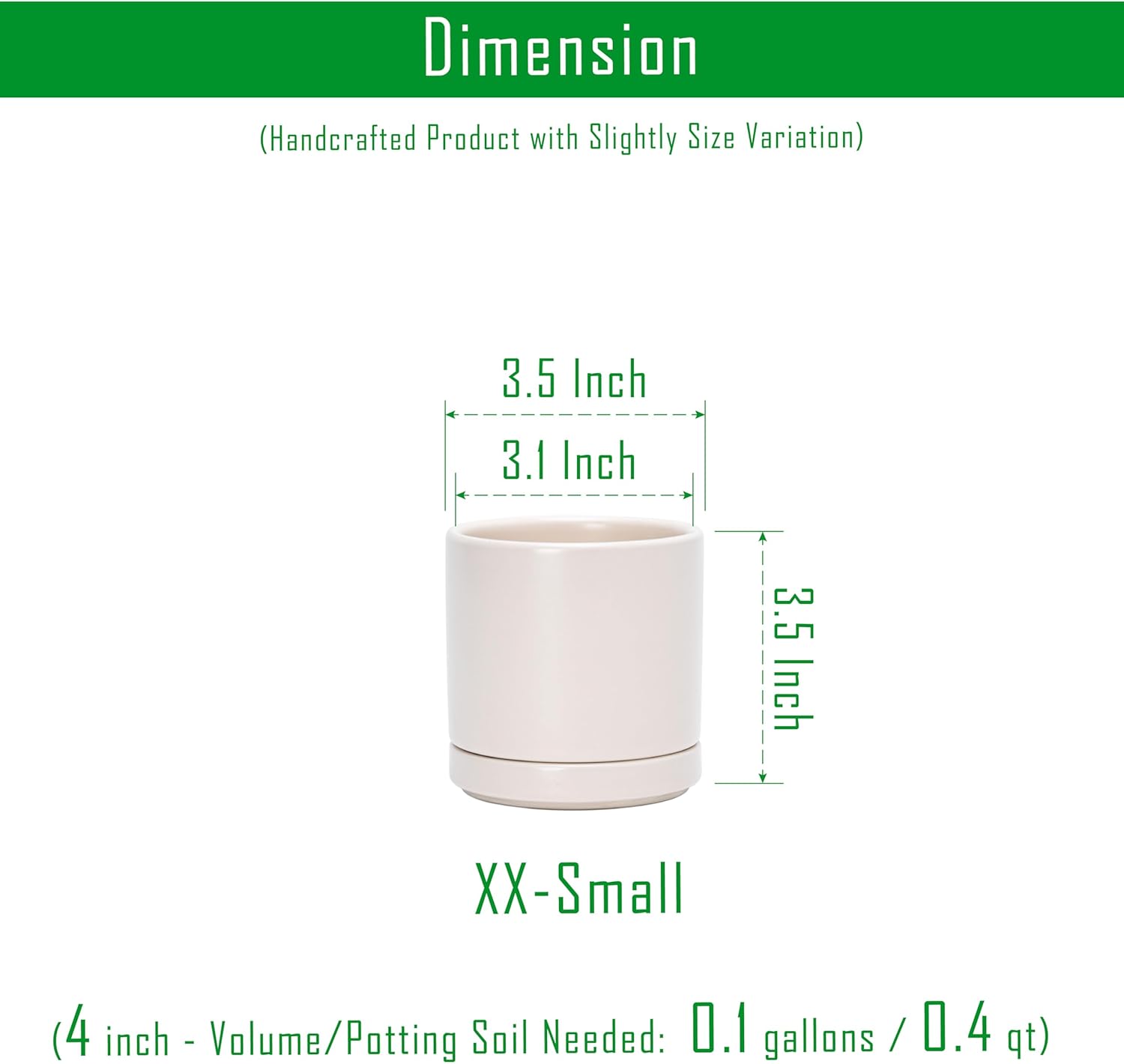 D'vine Dev 3.5 Inch Ceramic Planter Pot with Drainage Hole and Saucer, Indoor Cylinder Round Planter Pot, Oatmeal, 94-O-A-8