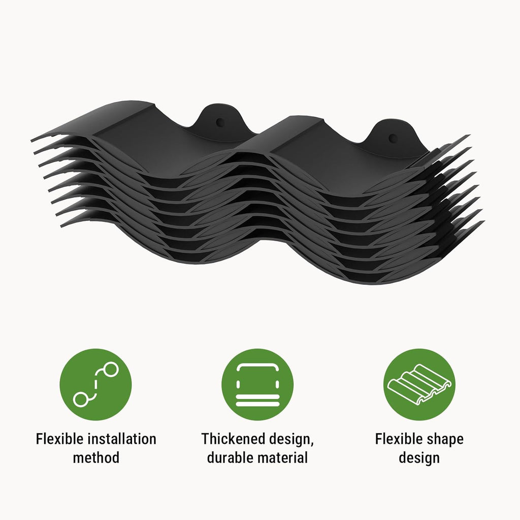 Mars Villa Landscape Edging 10FT, Interlocking Landscape Edging 5.9in Flowerbed Border Edging Plastic Flexible Flower Bed Lawn Edging for Outdoor Pathway, with Stakes（Black, 8PCS）