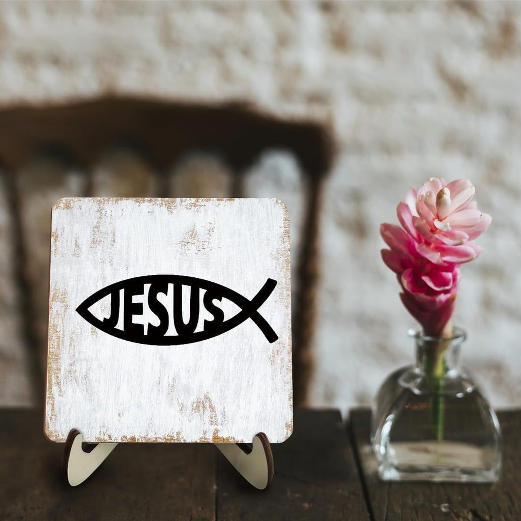 Inspirational Wood Sign Rustic Desk Decor Home Bedroom Office Decor Work Table Desk Accessories Decorative Christian Religious Bible Verse Faith Decorations Office Supplies for Desk Cubicle Decor