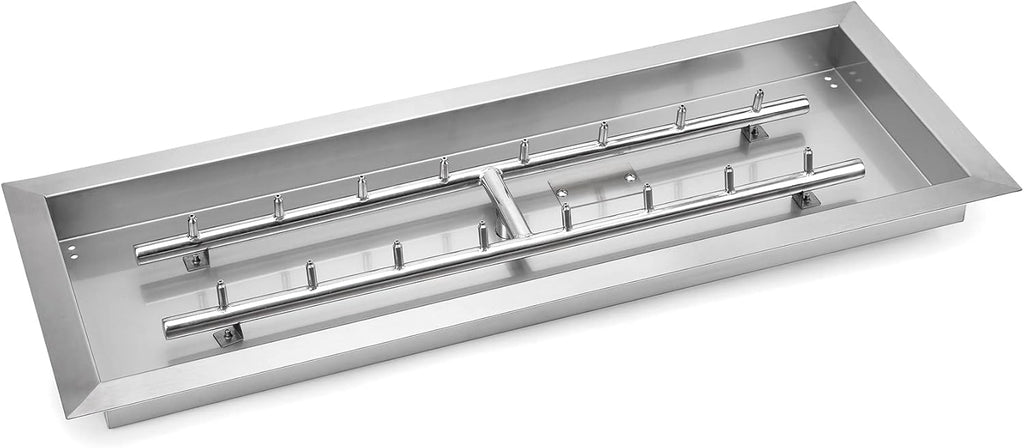 Stanbroil 30 x 10 Inch Upgrade Rectangle Fire Pit Pan with Jet Burner,304 Stainless Steel Natural & Propane Gas Firepits for Outside,High Flame,125,000 BTU Max