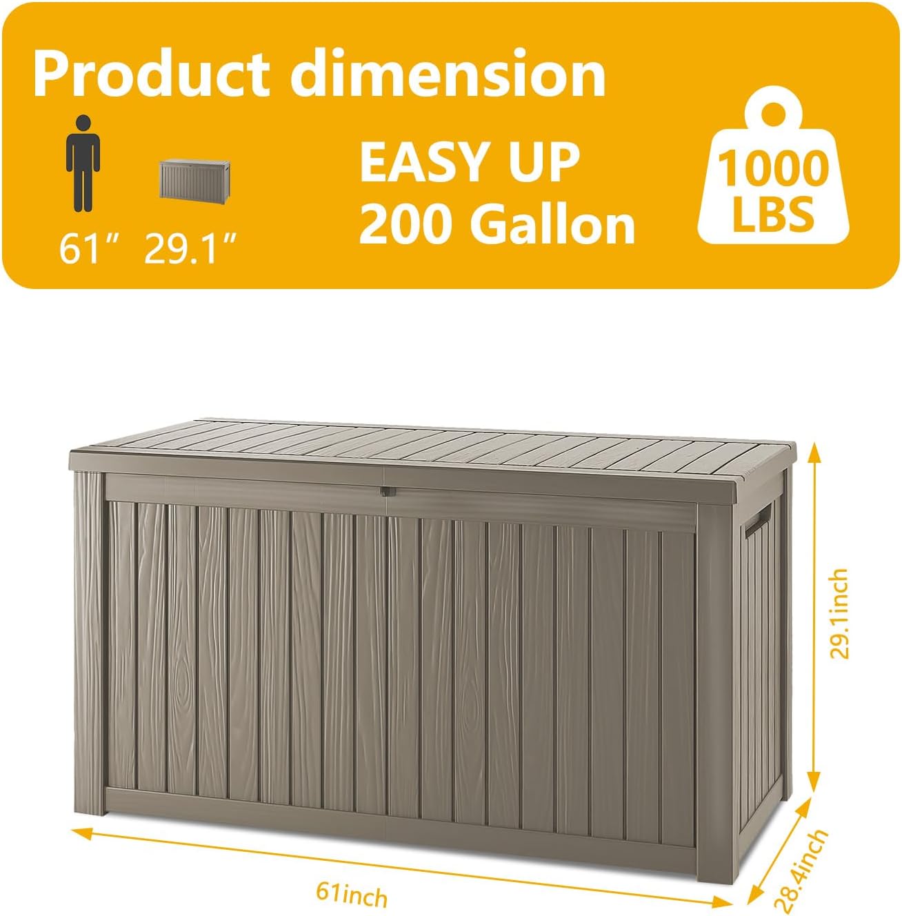 200 Gallon Deck Box, Resin Outdoor Indoor Waterproof Storage Box, Lockable Storage Box With Handle for Patio Furniture - Garden Tools - Brown