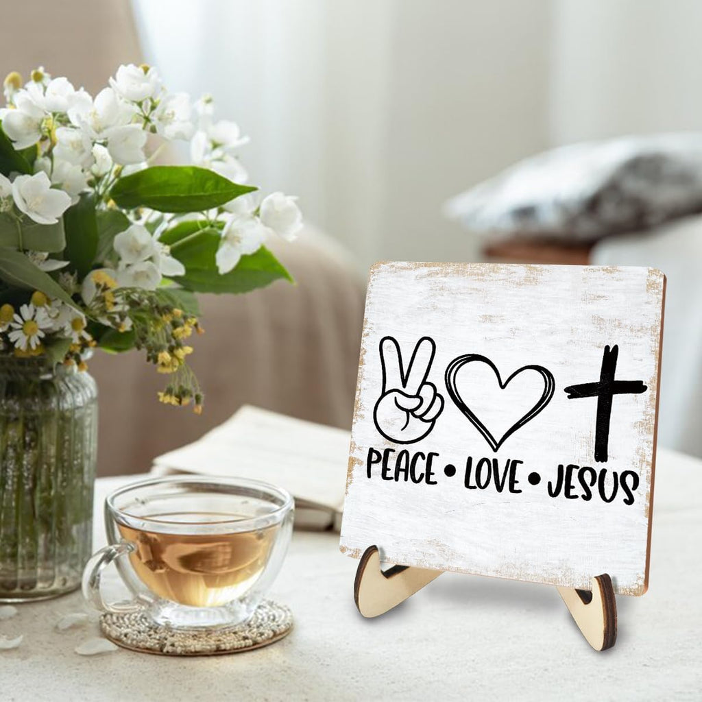 Inspirational Wood Sign Rustic Desk Decor Home Farmhouse Office Work Table Desk Accessories Decorative Christian Religious Bible Verse Faith Decorations Office Supplies Living Room Cubicle Decor