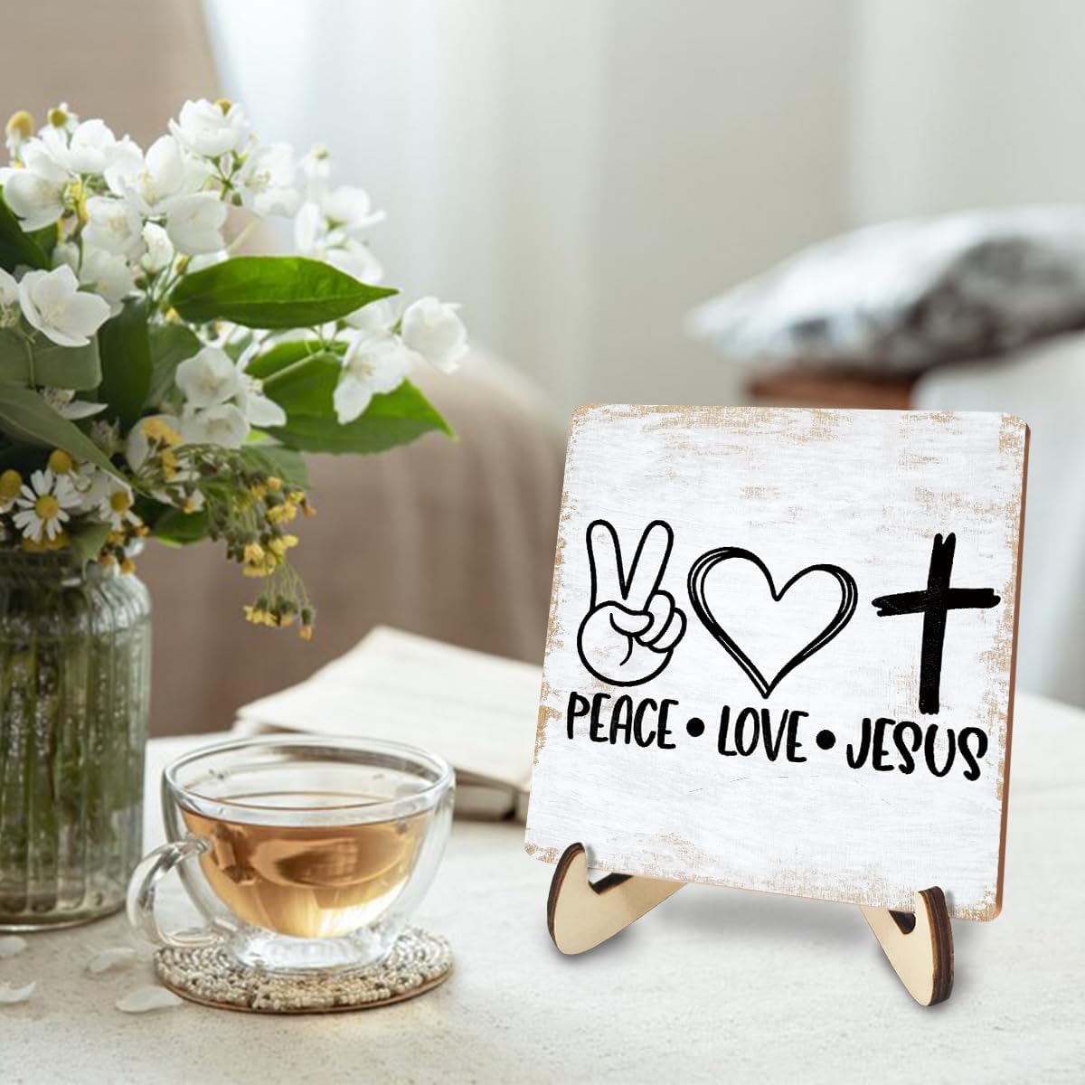 Inspirational Wood Sign Rustic Desk Decor Home Farmhouse Office Work Table Desk Accessories Decorative Christian Religious Bible Verse Faith Decorations Office Supplies Living Room Cubicle Decor