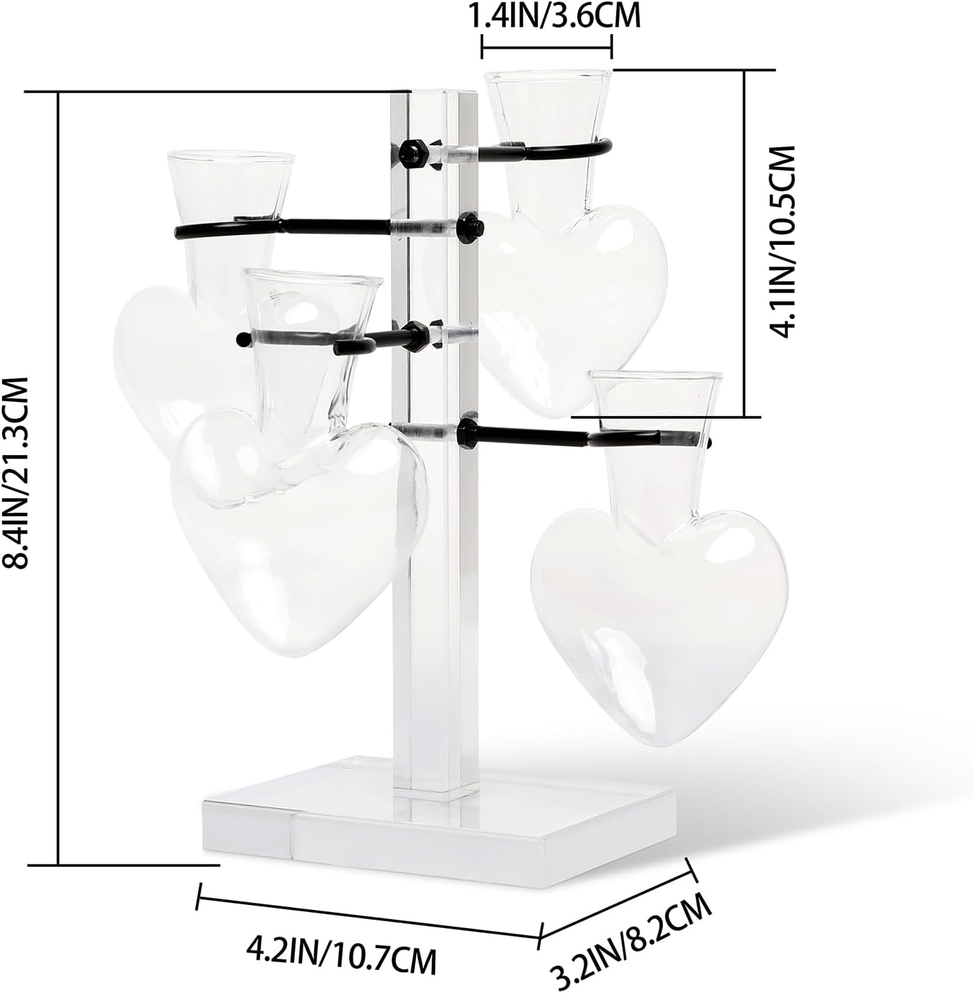 Clear Plants Propagation Stations Terrarium Kit Birthday Gift for Women for Indoor Home Office Decor Acrylic Plant Accessories - 4 Love Hear Vase