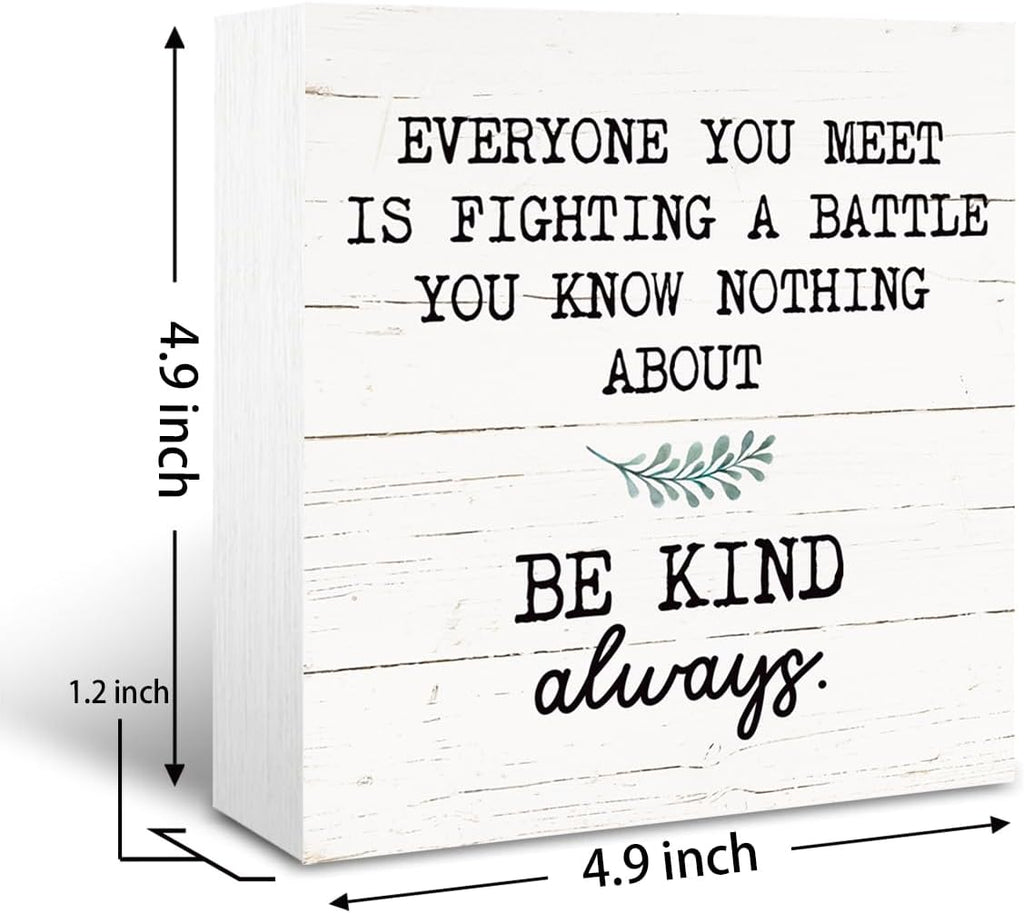 Inspirational Wood Block Signs, Positive Wood Decor, Shelf Table Decor, Desktop Decoration for Home Room Bedroom Office, Rustic Decorative Box Signs, Be Kind Always Sign, White