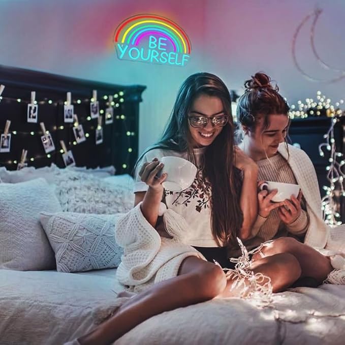 Be Yourself Neon Sign Be Yourself Neon Signs for Wall Decor Dimmable Rainbow Neon Lights Classroom LED Light Up Sign for Bedroom Bookstore Reading Room Library Study Room Decoration