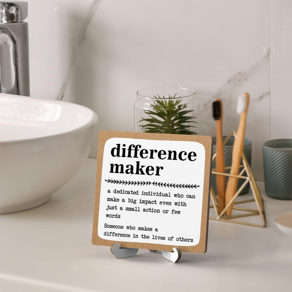 Difference Maker Definition Wood Plaque - Inspirational Office Decor, Retirement & Appreciation Gift with Stand -A01