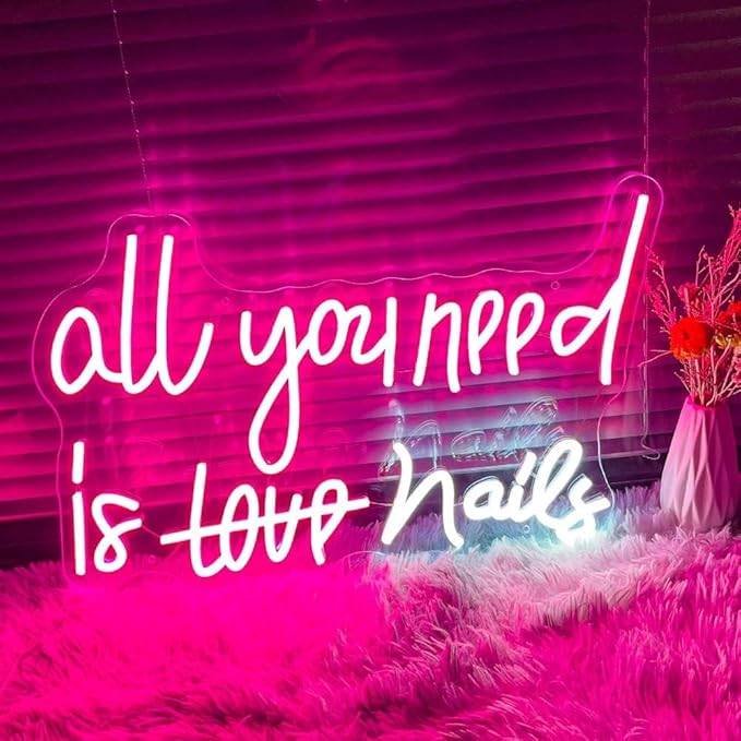 WLHOPE All You Need is Nails Neon Sign, Nail Neon Signs for Wall Decor, Pink Led Signs USB Connectivity Nails Light Up Signs for Bedroom Home Bar Girls Room Beauty Shop Nails Room, Gift for Girls