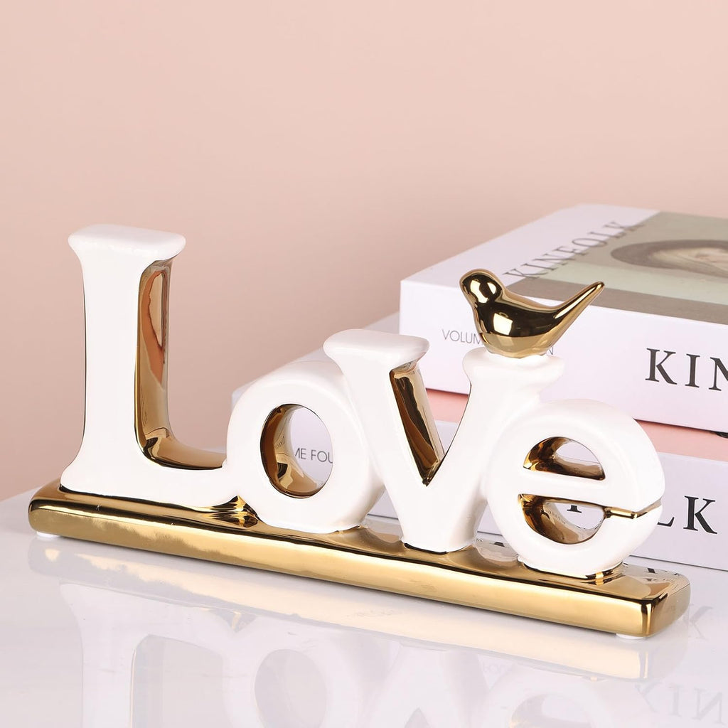 Love Sign Decoration,White and Gold Love Signs for Home Decor Statue,Modern Bird Sculpture Personalized Love Decor,Gold Style Figurine Decorative Ornaments for Living Room,Bedroom,Desktop,Cabinets