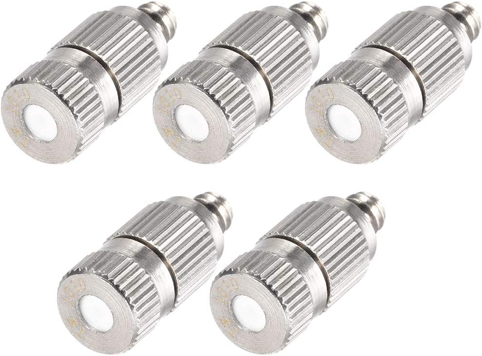 uxcell Brass Misting Nozzle - 3/16-inch Threaded 0.1mm Orifice Dia Fogging Spray Head for Outdoor Cooling System - 5 Pcs Silver Tone