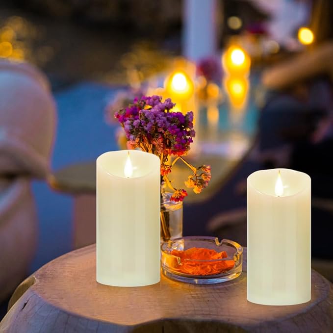 Flameless Flickering Battery Operated Candles 2pack Real Wax Pillar LED Candles with 10-Key Remote Control and 24 Hours Timer for Wedding, Party, Birthday,Home Decoration (Ivory)