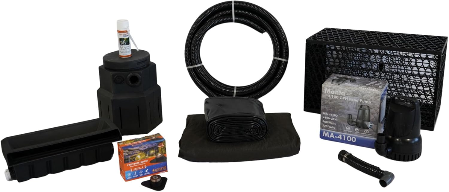 HALF OFF PONDS Pond Free Cascade 4100 Waterfall Kit with MatrixBlox, 10' x 25' PVC Liner and 4,100 GPH Pump - PVCPMDPB6