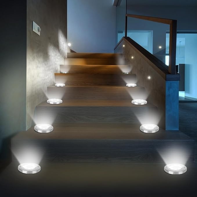 Solar Lights Outdoor Waterproof, 8 Packs Bright Solar Ground Lights with Updated 12 LEDs, Solar Garden Lights Landscape Lights for Pathway Walkway Driveway Patio Yard Deck Lawn Decor (Cold)