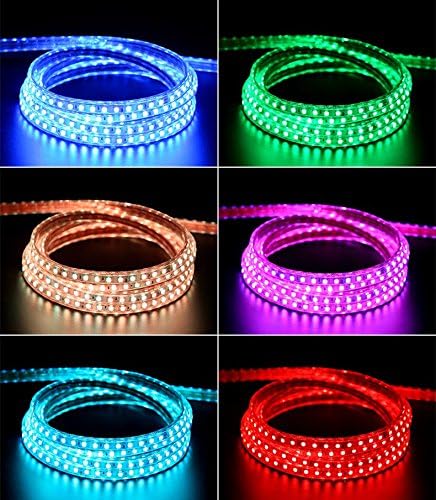 5050-60 Type AC 110-120V RGB LED Strip Lights, Flexible/Waterproof/Dimmable/Multi-Colors/Multi-Modes LED Rope Light + 24 Keys Remote for Home/Garden/Building Decoration (131.2ft/40m, RGB)