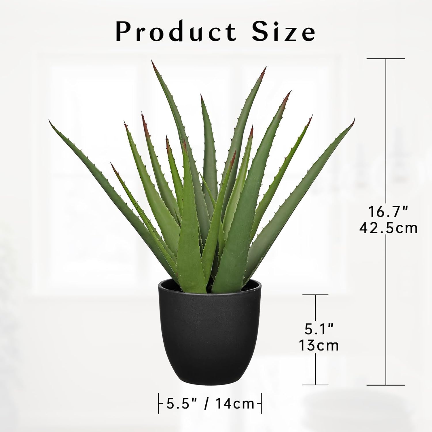 Large Fake Succulent Aloe Vera Plants 16.7 Inch Artificial Succulents with Black Pot Faux Aloe Potted Plant for Desk Modern Home Office Bedroom Living Room Table Shelf Decor