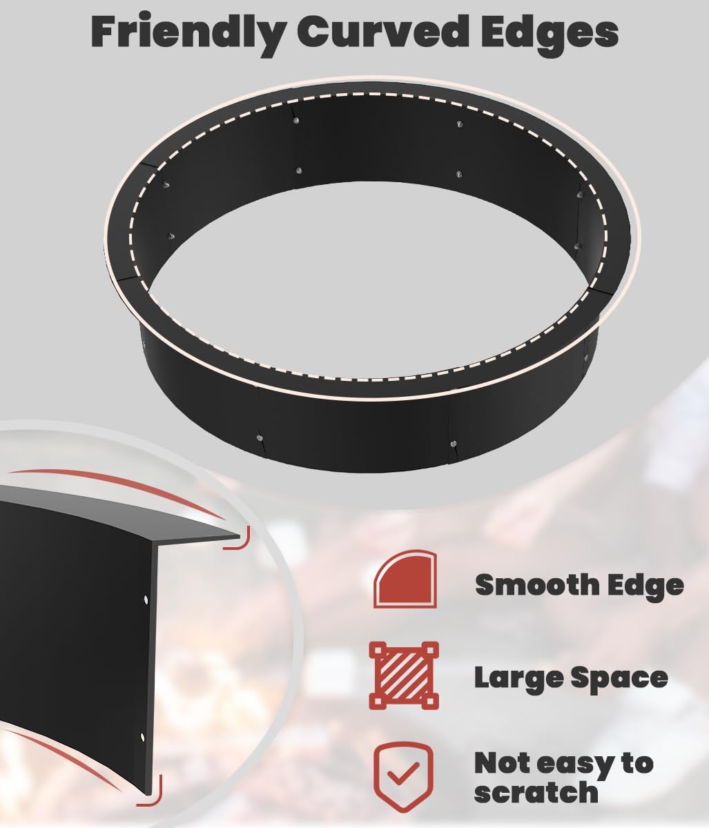 36 Inch Inner Round Fire Pit Ring Insert for Outside Wood Burning, 40 Inch Outer 36 Inch Inner DIY Outdoor Fire Pit Liner Ring for Garden, Patio, Backyard or Camping, 1.5mm Thick Metal Steel