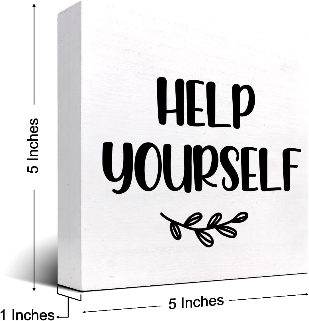 Help Yourself White Wood Block Sign Desk Decor,Rustic Wooden Box Plaque Sign for Home Bedroom Farmhouse Shelf Table Decor