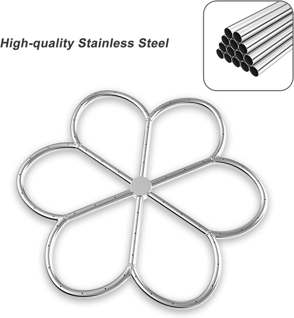 Skyflame 24-Inch Stainless Steel Fire Pit Burner Ring for Fire Pit, Natural Gas & Propane Fireplace, Max BTU 296K, Flower-Shape