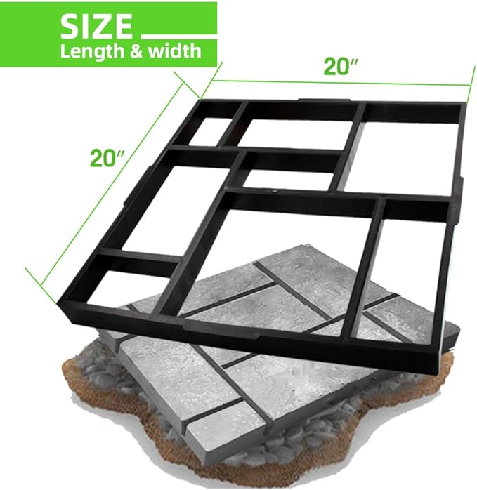 CJGQ 20"x20"x1.8" Plus Size Walk Maker Reusable Concrete Path Maker Molds Stepping Stone Paver Lawn Patio Yard Garden DIY Walkway Pavement Paving Moulds (8-Grid)