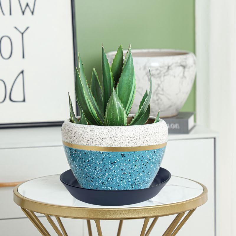2 Pack 8 Inch Flower Pot Saucers - 9 Inch (8.7 Inch) Ceramic Plant Saucer for Outdoors & Indoors - Glazed Ceramic Plant Pot Trays for Water Drainage - Durable & Stylish Round Plant Tray
