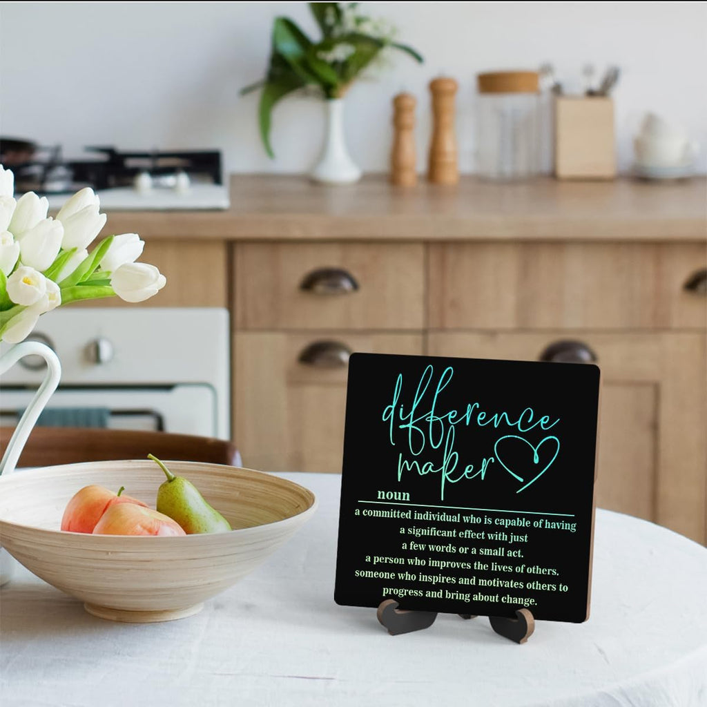 Wooden Table Sign Office Decor Difference Maker Definition Desk Decor Wood Plaque With Stand Thank You Gifts for Boss Women Best Mom Coworker Teacher Office Desk Accessories(Black)-C03