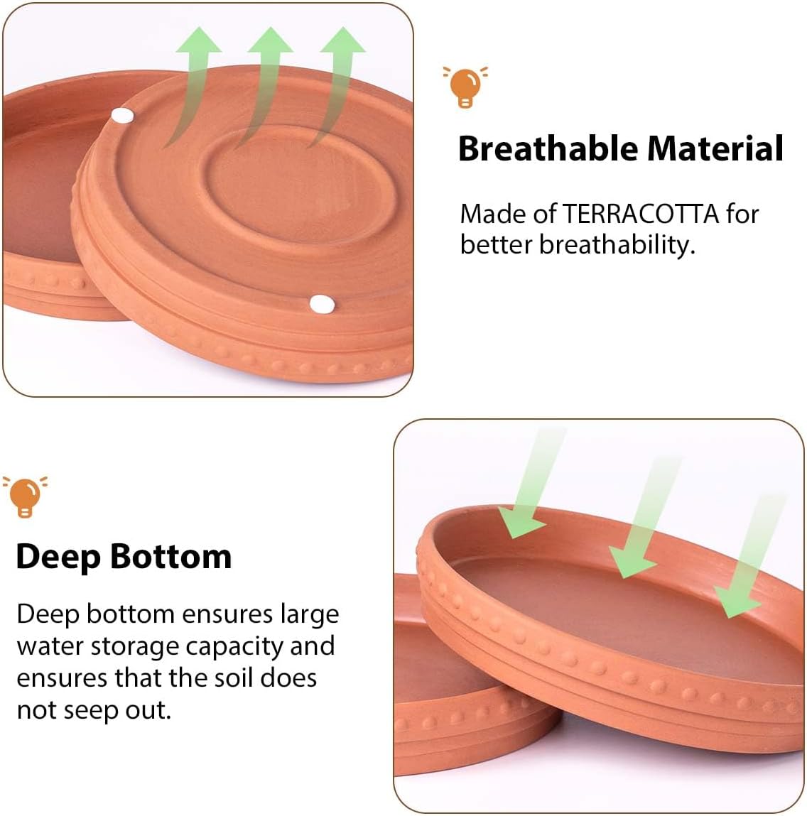 YBX 8-inch Plant Saucer Premium Terracotta Saucer Round Ceramic Plant Trays, Pack of 2 (Nature/Terracotta)