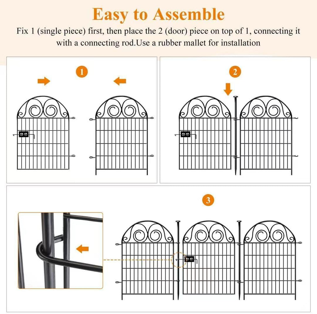 Tall Garden Animal Barrier Fencing with Gate, 32 in(H)×27 in(L) 16 Panels Dog Digging Fence Barrier, Black Metal Temporary Fence, Reusable Defense Fences for Outdoor Yard. Total 35 Ft│Patented