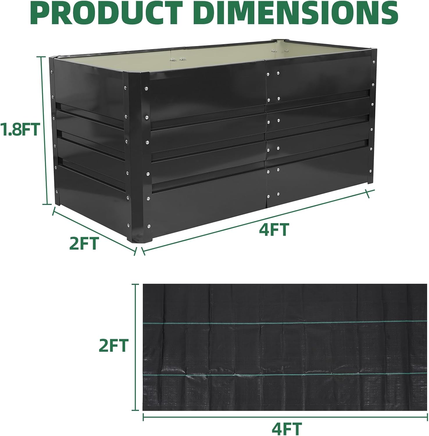 G GOOD GAIN 4x2x1.8ft Raised Garden Bed - Metal Planter Box Outdoor with Weed Barrier Fabric | Deep Root Raised Beds for Gardening Vegetables Flowers Herb Fruits (Dark Gray)