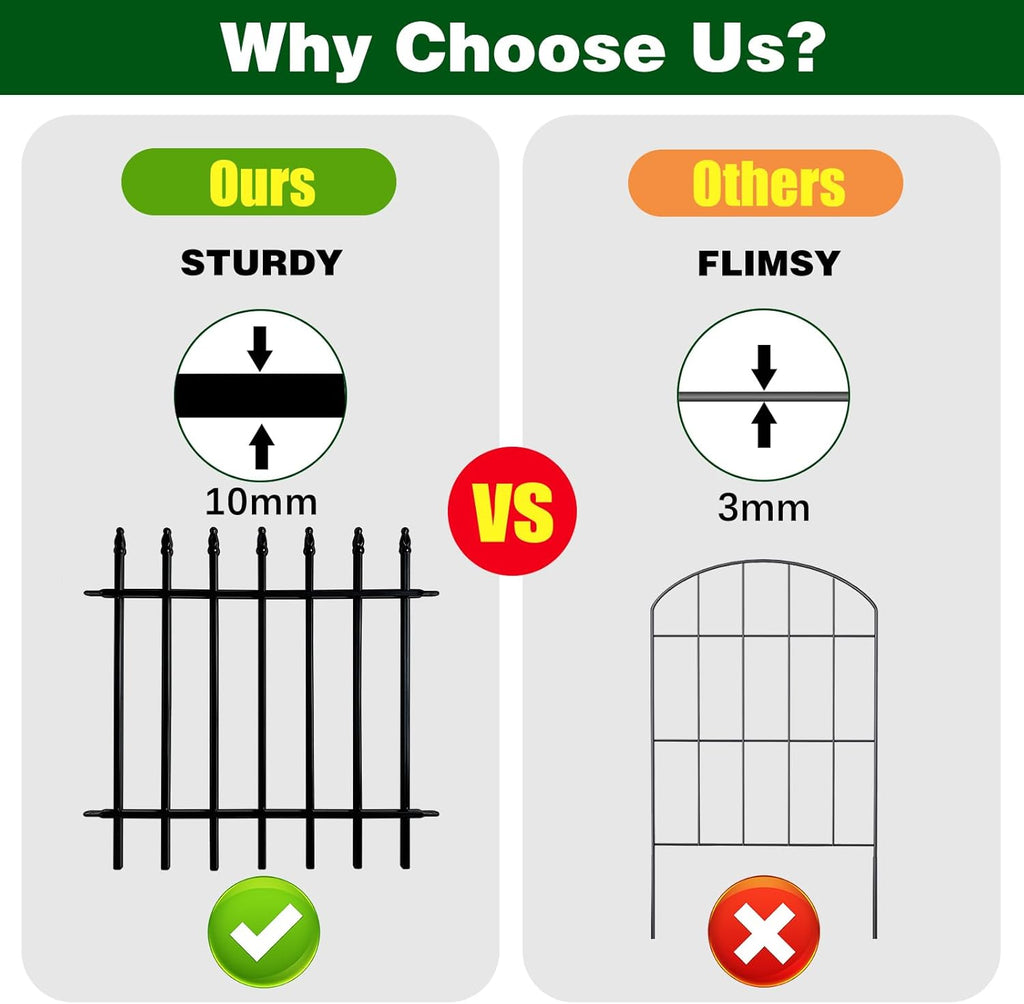 Metal Decorative Garden Fence 24" Wide x 24" High (5 Panels, Total Length 10 feet), Metal Border Folding Fence, Landscape Fencing Dog Fence Pet Fence for Flower Bed, Yard, Animal Barrier