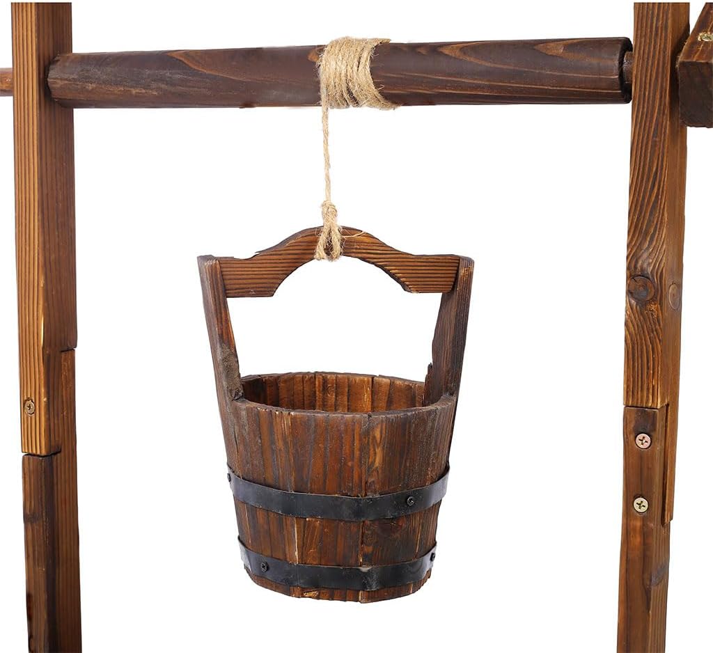 Wooden Wishing Well Outside, Large Wishing Well Planter with Hanging Bucket, Rustic Flower Planter Patio Garden Lawn Home Decor, 45.4'' x 20'' x 20''