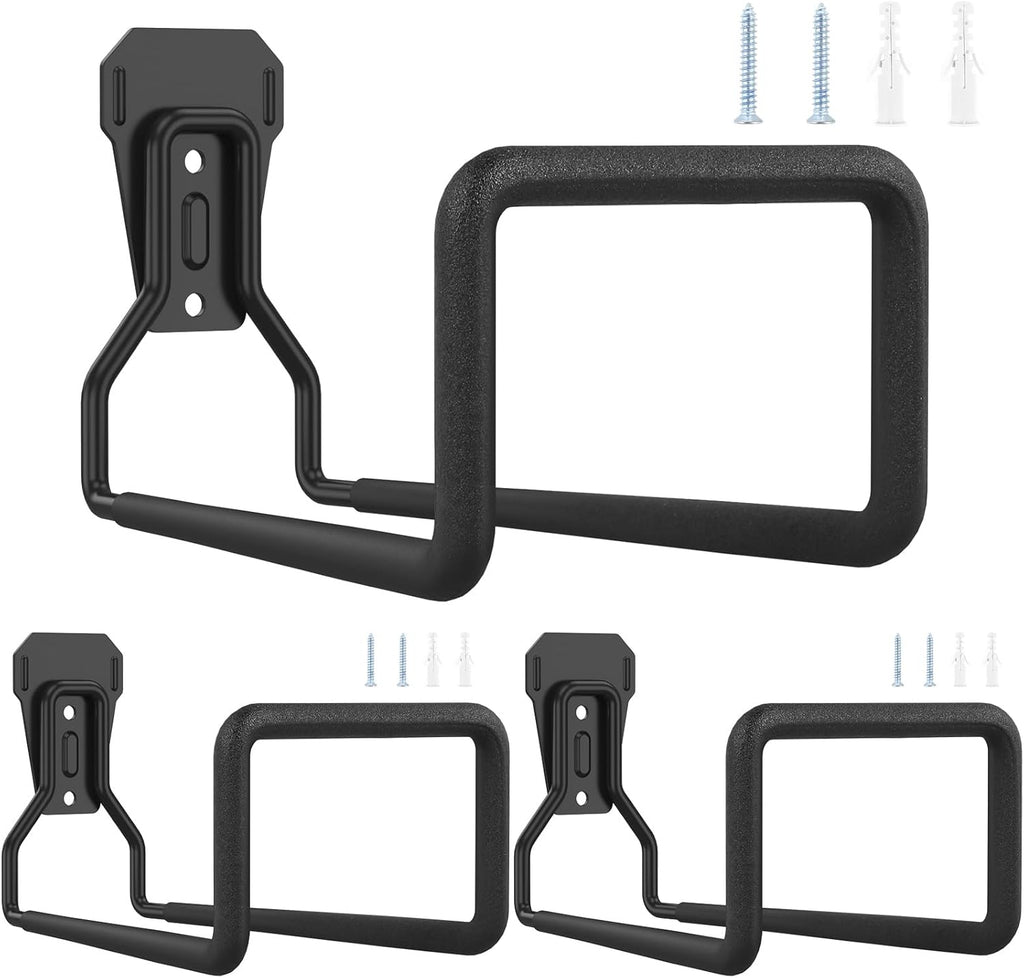 3PCS Metal Garden Hose Hook Heavy Duty Water Hose Hook Wall Mounted Garage Hook Sturdy Storage Bracket Stand Organizer 120lbs for Water Extension Cords Black
