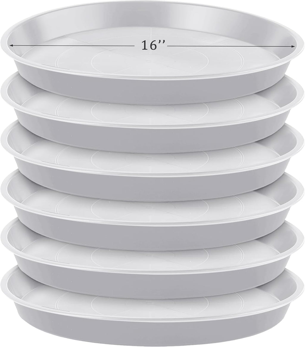 Eccliy 6 Pack Plastic Plant Saucer Heavy Duty Planter Saucers Large Plant Pot Saucers Plastic Water Trays for Indoors and Outdoors Flower Plant Plant Drip (White,16 Inch)