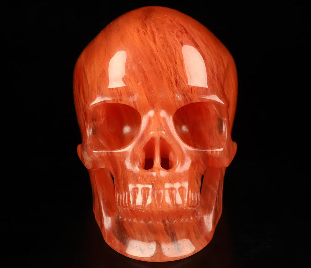 Skullis 5.0" Smelted Quartz Super Realistic Crystal Skull, Hand Carved Gemstone Fine Art Sculpture, Reiki Healing Stone Statue.2025 Z8