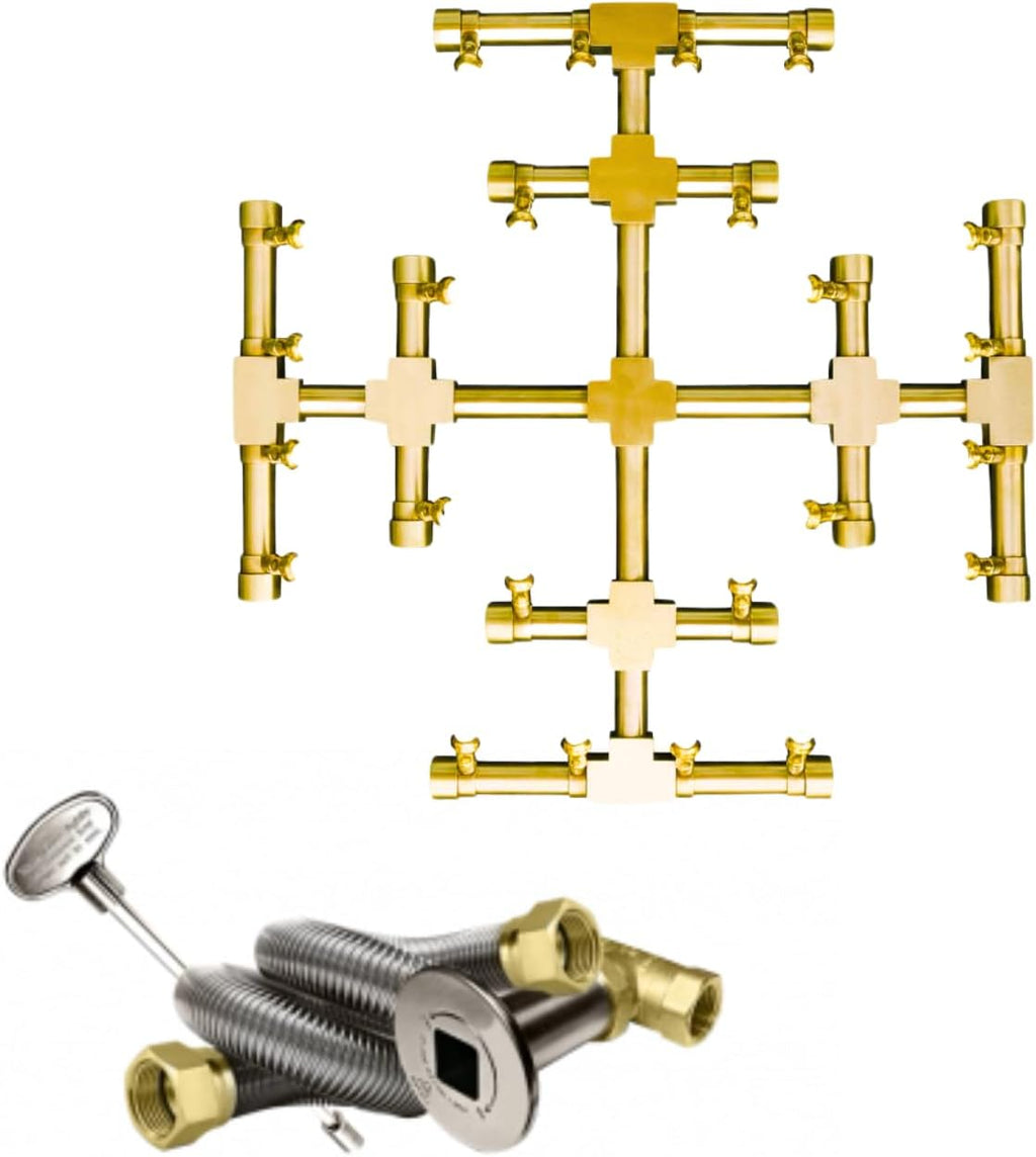 18" Inch Brass Jet Burner for Round & Square Fire Pit - Natural Gas or Propane Fireplace - Premium Fire Pit Burner for Outdoor