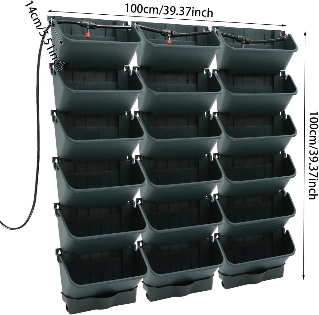 Self-Watering Wall-Mounted Planter, Vertical Garden Planter Set with 18 Pots, Stackable Plant Grow Pots with Electronic Timer for Growing Veggies, Fruits, Herbs, Flowers.