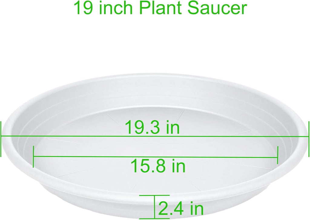 2 Pack of 19 inch Plant Saucer, Large Plant Tray, Heavy Sturdy Plant Drainage Tray for Indoors, Bird Bath Bowls, Sturdy 18 inch Plastic Pot Tray for Planter (White)
