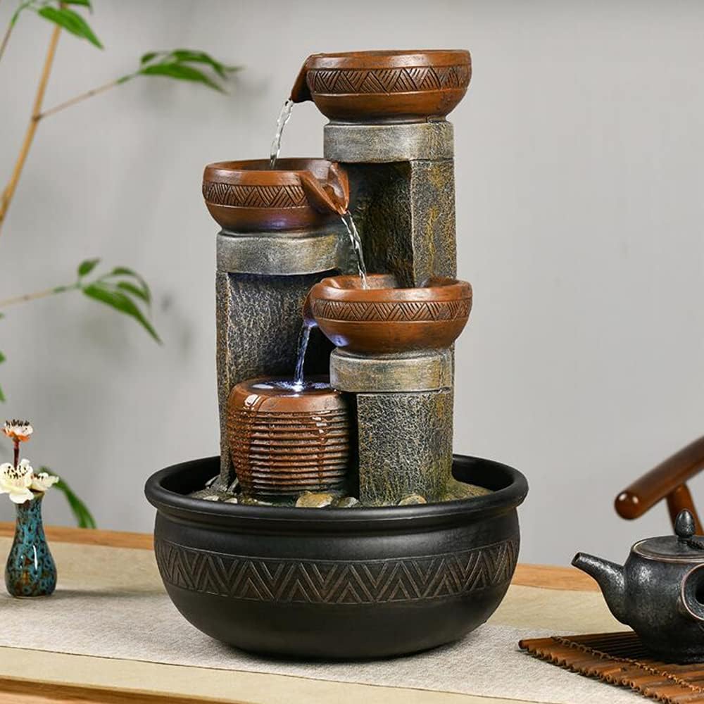 15.7" H 4-Tier Indoor Tabletop Waterfall Fountain with LED Lights Desktop Fountains Calming Sound for Home Office Decor (15.7ihch)