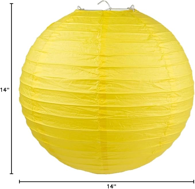 WYZworks Round Paper Lanterns 10 Pack (Yellow, 14") - Hanging Paper Lanterns Lamp for Wedding, Birthday, Party and Home Decorations with 8", 10", 12", 16" Option
