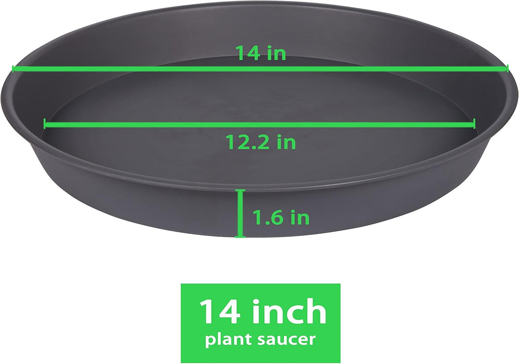 4 Pack of 13 14 inch Plant Saucer (12.2 Inch Base), Heavy Duty Plastic Plant Drip Trays 14" Round, Plant Trays for Indoors, Bird Bath Bowls, Plate for Planter 12-14" (14 inch, Cement Gray)