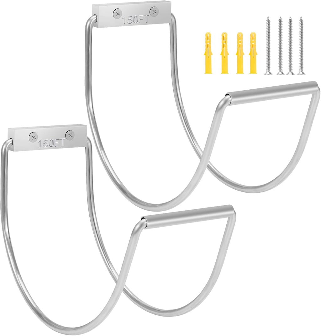 Garden Hose Holder Wall Mounted,304Stainless Steel Solid Hook Holds Up to 150Ft - Chrome