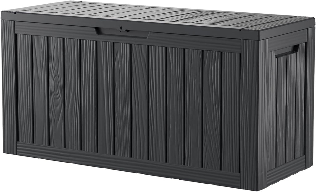 80 Gallon Lockable Resin Deck Box, Waterproof & UV-Resistant Outdoor Storage Box for Outdoor Cushion Storage, Garden Tools & Pool Accessories Storage, Black