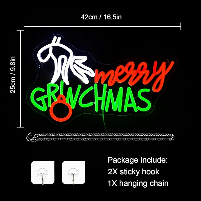 WLHOPE Merry Christmas Neon Sign, Green Red Christmas Neon Signs for Wall Decor, Merry Christmas Led Signs for Christmas Party Backdrop Bedroom Window Bar Club Shop, Christmas Gift Decoration