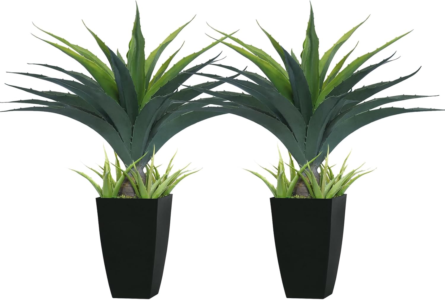 Artificial Spiked Agave Plant 2.5ft, 30 Inch Tall Fake Aloe Vera Plants in Black Pot, Fake Floor Plant Indoor Outdoor for Front Porch Patio Home Office Door Step Decor 2PCS