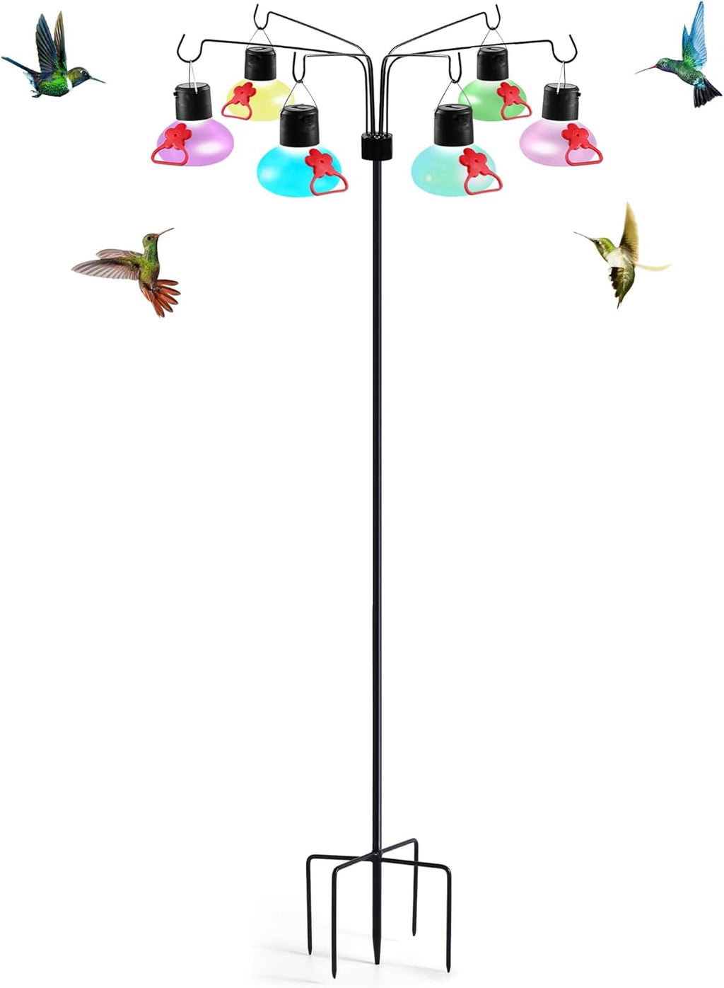Solar Hummingbird Feeders for Outdoors Decorative Hummingbird Feeders Stand 6 Feeding Stations Never Leak Garden Decor Backyard,Gifts for Women Mom