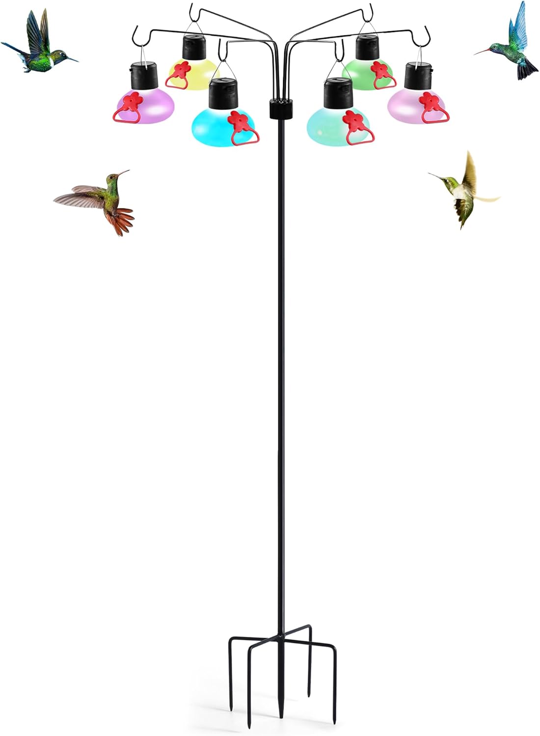 Solar Hummingbird Feeders for Outdoors Decorative Hummingbird Feeders Stand 6 Feeding Stations Never Leak Garden Decor Backyard,Gifts for Women Mom