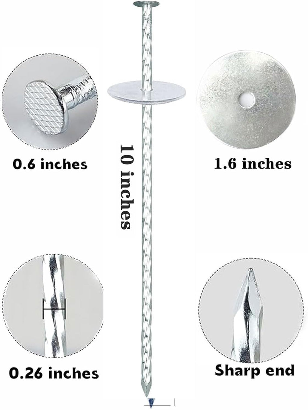 10 Inch Landscape Stakes, Galvanized Metal Garden Stakes, Landscape Edging Anchoring Spikes Stakes, Camping Stakes Tent Pegs for Artificial Turf, Paver Edging, Weed Barrier (40 Pack)