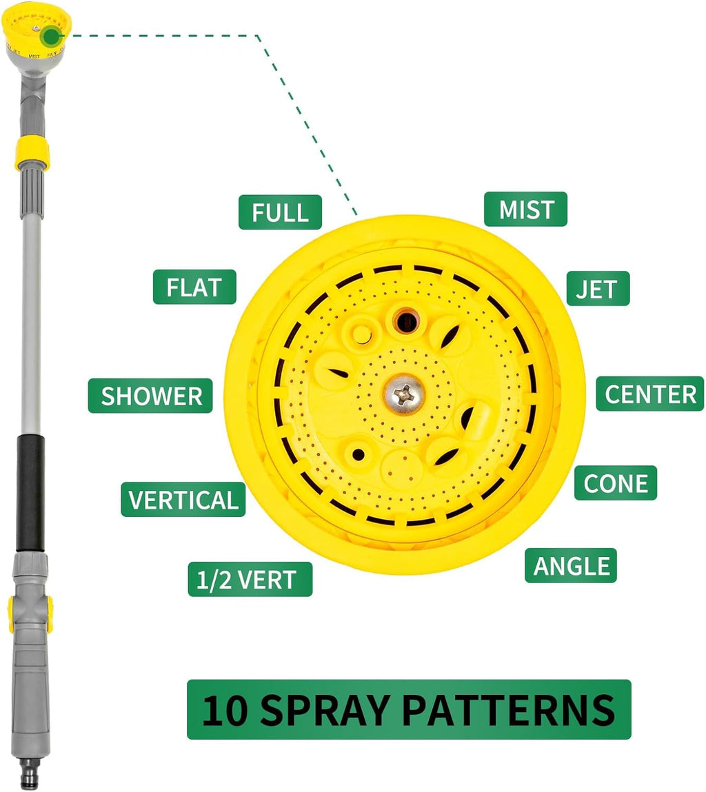 29”-43”Long Telescopic Tube Metal Watering Wand,Water Hose Sprayer Nozzle,180° Swivel Head|10 Spray Patterns|Flow Control, Perfect Garden Hose Wand to Water Hanging Baskets, Shrubs
