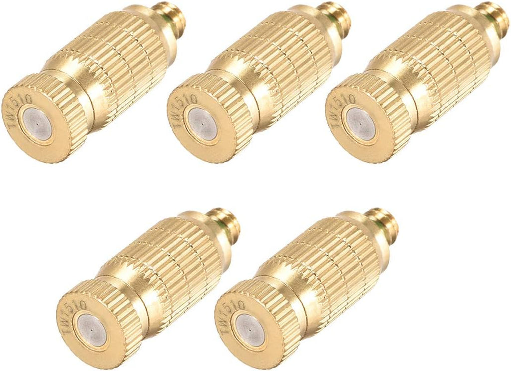 uxcell Brass Misting Nozzle - 3/16-inch Threaded 0.15mm Orifice Dia Fogging Spray Head for Outdoor Cooling System - 5 Pcs Golden